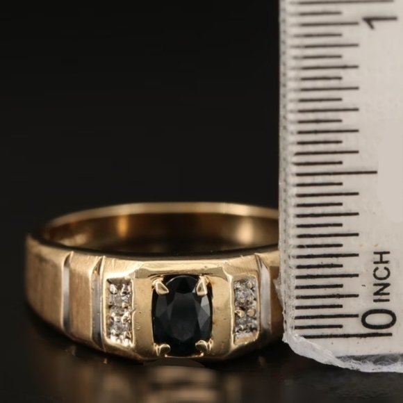 10K Yellow Gold Sapphire and Diamond Band Ring - Picture 3 of 13